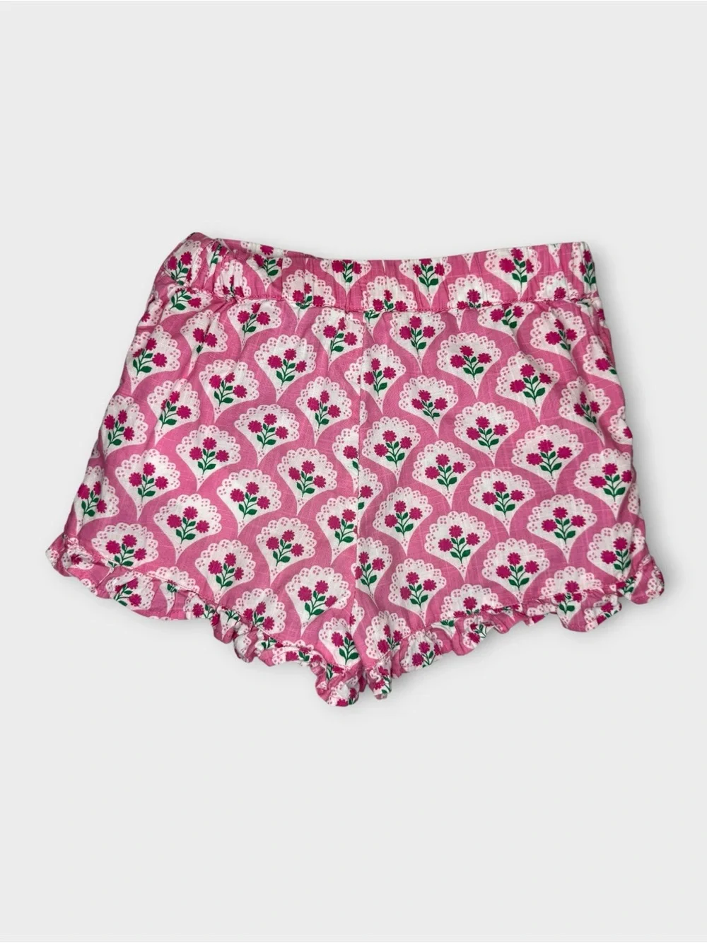 Mini Boden Pink Roses Woodblock Floral Top & Shorts Matching Set